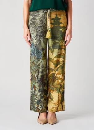 Pantalon droit tissage popeline taille normale vert ORIENTIQUE NATURALLY femme