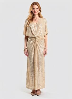 Robe longue manches courtes manches courtes or K-DESIGN femme