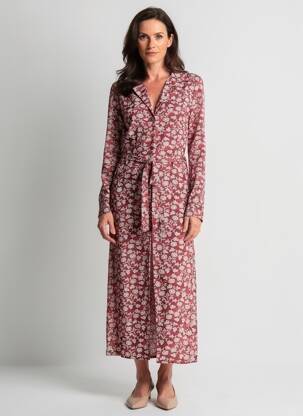 Robe longue imprimé fantaisie manches longues rouge YEST femme