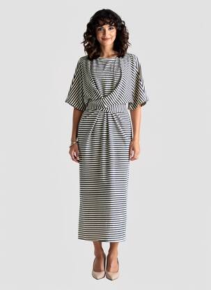 Robe longue manches courtes manches courtes bleu IVY BEAU femme