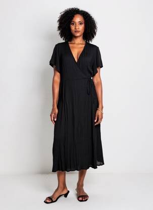 Robe longue manches courtes manches courtes noir ORIENTIQUE NATURALLY femme