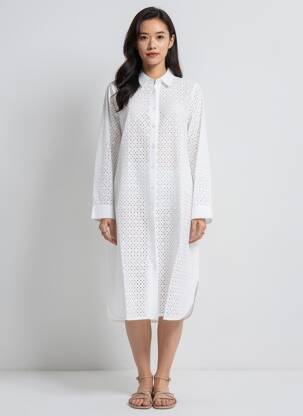 Robe mi-longue manches longues manches longues blanc YEST femme