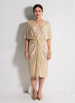 Robe mi-longue manches courtes manches courtes or K-DESIGN femme
