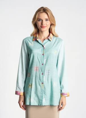Chemisier imprimé fantaisie manches longues bleu ANEKKE femme