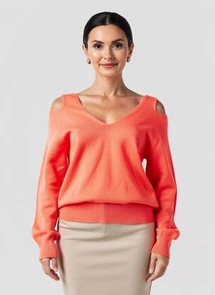 Pull coupe cintrée manches longues orange K-DESIGN femme