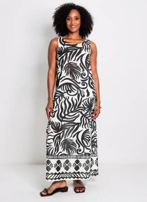 Robe longue imprimé fantaisie sans manche noir ORIENTIQUE NATURALLY femme