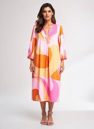 Robe mi-longue manches 3/4 manches 3/4 orange K-DESIGN femme