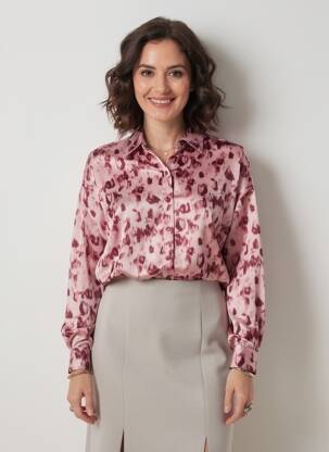 Chemisier imprimé fantaisie manches longues rose K-DESIGN femme