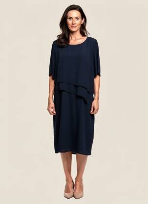 Robe mi-longue tissage crêpe manches courtes bleu SOMMERMANN femme