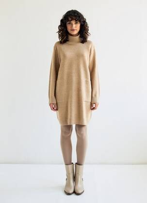 Robe pull coupe droite manches longues marron OUI femme