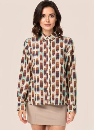 Chemisier imprimé fantaisie manches longues marron STORIATIPIC femme