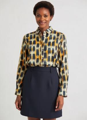 Chemisier imprimé fantaisie manches longues bleu STORIATIPIC femme