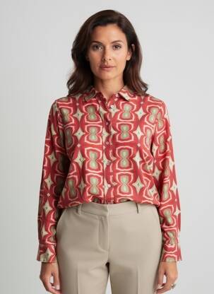 Chemisier imprimé fantaisie manches longues rouge STORIATIPIC femme