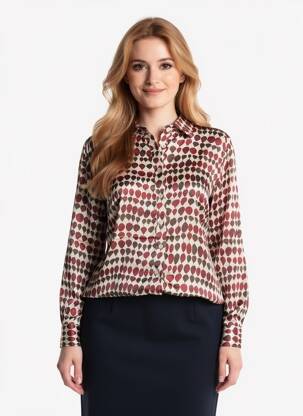 Chemisier imprimé fantaisie manches longues rouge STORIATIPIC femme