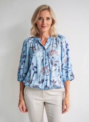 Blouse tissage popeline manches 3/4 bleu BIANCA femme