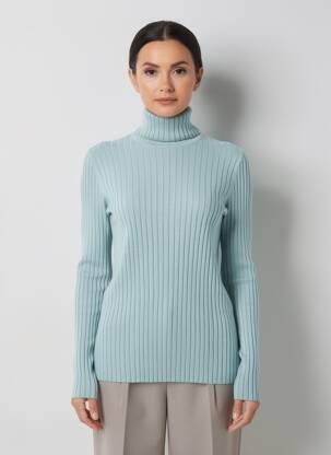 Pull col roulé coupe cintrée manches longues bleu BETTY BARCLAY femme