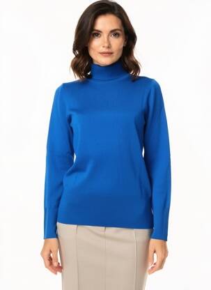 Pull col roulé coupe cintrée manches longues bleu BETTY BARCLAY femme