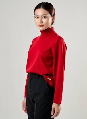 Pull col roulé coupe cintrée manches longues rouge DANEVA femme