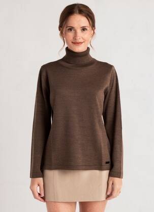Pull col roulé coupe cintrée manches longues marron DANEVA femme