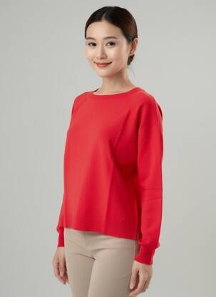 Pull coupe droite manches longues rouge I BLUES femme