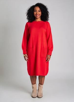 Robe pull coupe droite manches longues rouge OUI femme