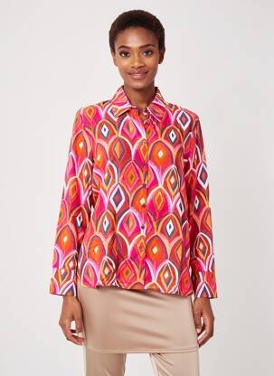 Chemisier imprimé fantaisie manches longues orange LIKE ME. femme