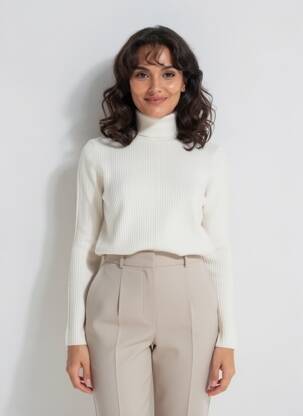 Pull col roulé coupe cintrée manches longues blanc OUI femme