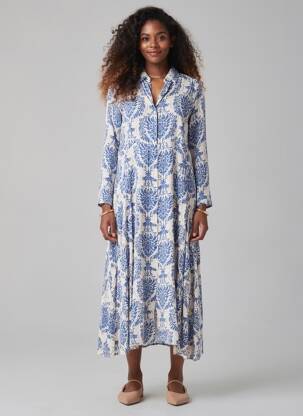 Robe longue manches longues manches longues bleu TIRAMISU femme