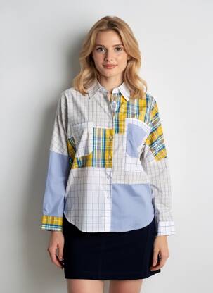 Chemisier tissage popeline manches longues bleu OTTANTOTTO femme
