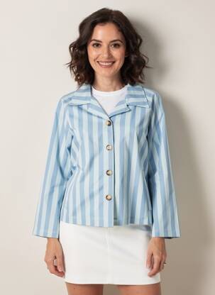 Veste casual col tailleur bleu OTTANTOTTO femme