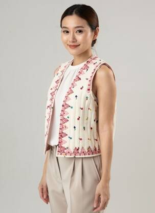 Gilet sans manche coupe droite beige OTTANTOTTO femme
