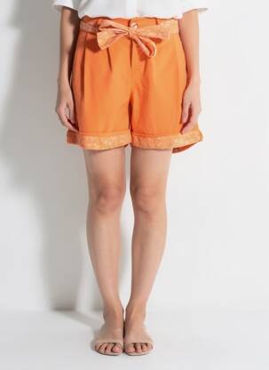 Short tissage denim taille normale orange MADE IN ITALY femme
