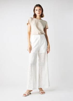 Pantalon large tissage popeline taille haute blanc DROLE DE COPINE femme