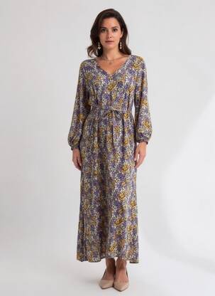 Robe longue manches longues manches longues violet C'FLO femme