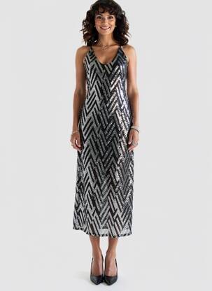 Robe longue coupe cintrée fines bretelles argent GOLDEN LIVE femme