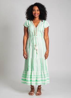 Robe longue manches courtes manches courtes vert LAST QUEEN femme
