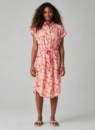 Robe mi-longue imprimé fleurs manches courtes rouge PIECES femme