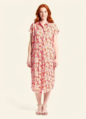 Robe mi-longue imprimé fleurs manches courtes rouge PIECES femme
