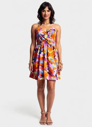 Robe courte tissage crêpe fines bretelles orange ROSA FASHION femme