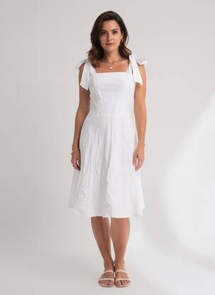 Robe mi-longue coupe cintrée fines bretelles blanc L'ESSENTIEL femme