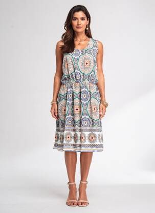 Robe mi-longue imprimé fleurs sans manche bleu MOLLY BRACKEN femme