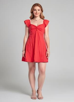 Robe courte manches courtes manches courtes rouge ROSA FASHION femme