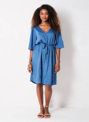 Robe mi-longue coupe fluide manches 3/4 bleu VILA femme