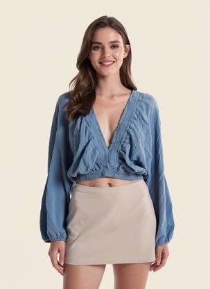 Top manches longues manches longues bleu L'ESSENTIEL femme