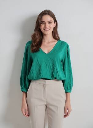 Blouse tissage popeline manches 3/4 vert VILA femme