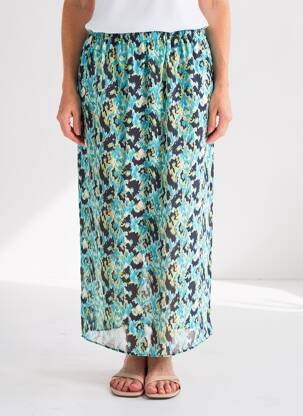 Jupe longue imprimé fantaisie bleu MORGAN femme