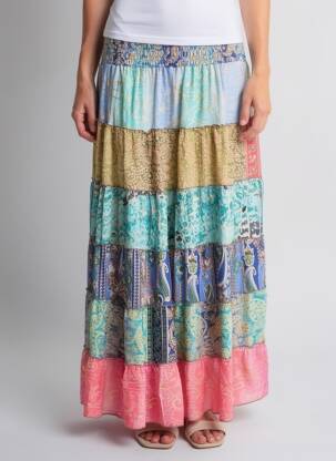 Jupe longue imprimé fantaisie bleu BOHO FASHION femme