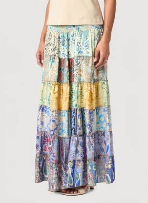 Jupe longue imprimé fantaisie bleu BOHO FASHION femme