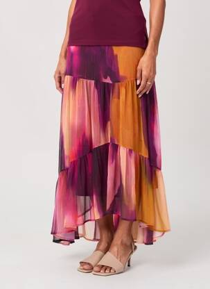 Jupe longue imprimé fantaisie violet MORGAN femme