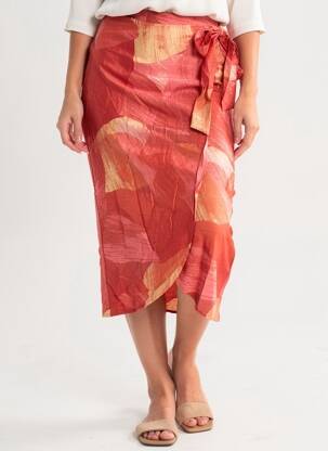 Jupe mi-longue coupe droite orange VILA femme